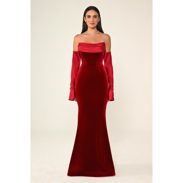 Straplez Kollu Balık 6835 Abiye Elbise