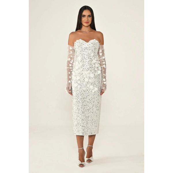Straplez Midi 7192 Abiye Elbise