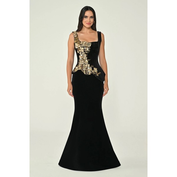 Kadife Aksesuralı 7210 Abiye Elbise