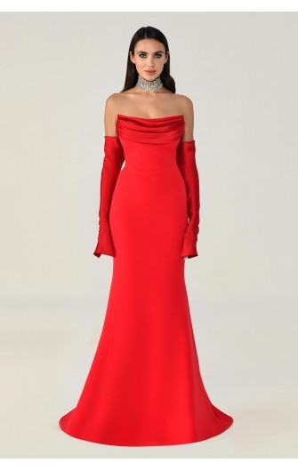 Straplez Kollu 6613 Abiye Elbise