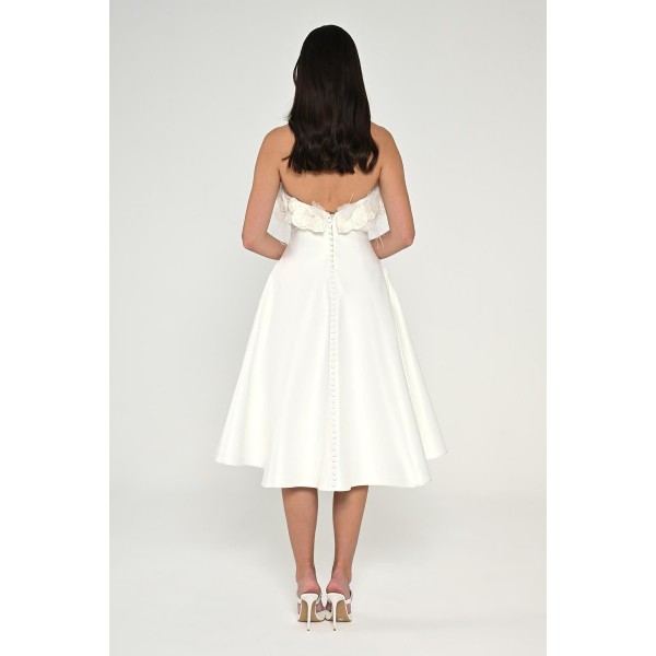 Çiçek Tüy Aksesuarlı 6685 Saten Elbise