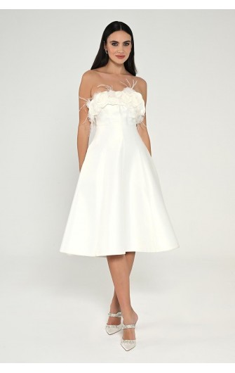 Çiçek Tüy Aksesuarlı 6685 Saten Elbise