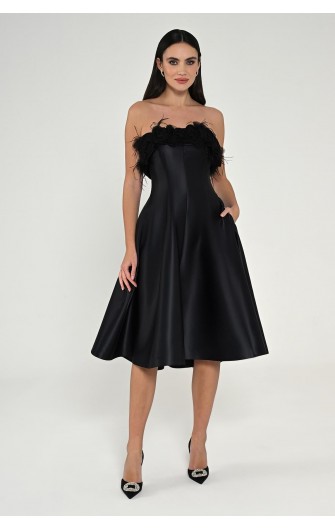 Çiçek Tüy Aksesuarlı 6685 Saten Elbise