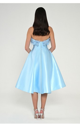 Çiçek Tüy Aksesuarlı 6685 Saten Elbise