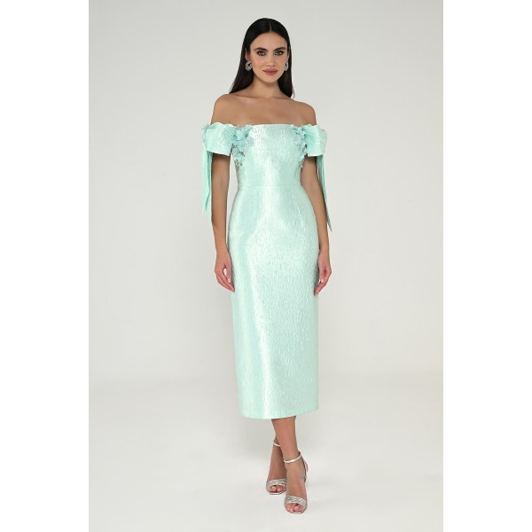 Düşük Fiyonklu Omuz 6677 Midi Elbise