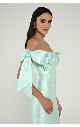 Düşük Fiyonklu Omuz 6677 Midi Elbise