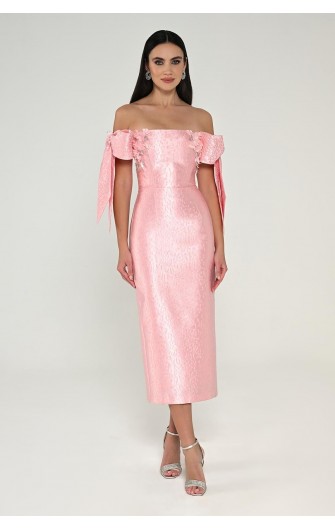 Düşük Fiyonklu Omuz 6677 Midi Elbise