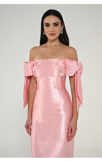 Düşük Fiyonklu Omuz 6677 Midi Elbise