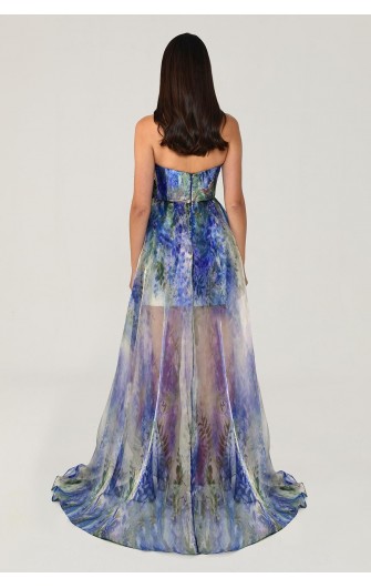 Kayık Yaka 6604 Desenli Şifon Elbise