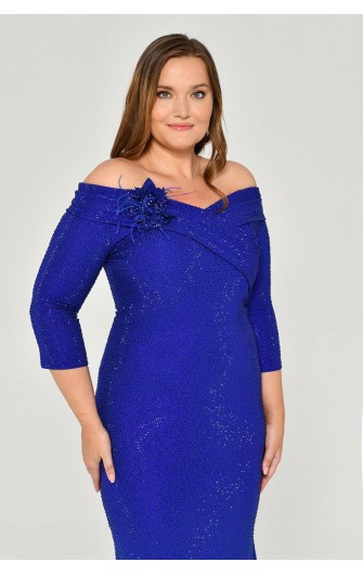 Çiçek Aksesuarlı 6465 Boncuklu Kumaş Elbise