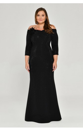 Çiçek Aksesuarlı 6465 Boncuklu Kumaş Elbise