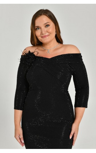 Çiçek Aksesuarlı 6465 Boncuklu Kumaş Elbise