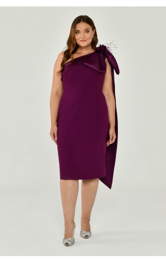 Tek Omuz 6419 Krep Midi Elbise