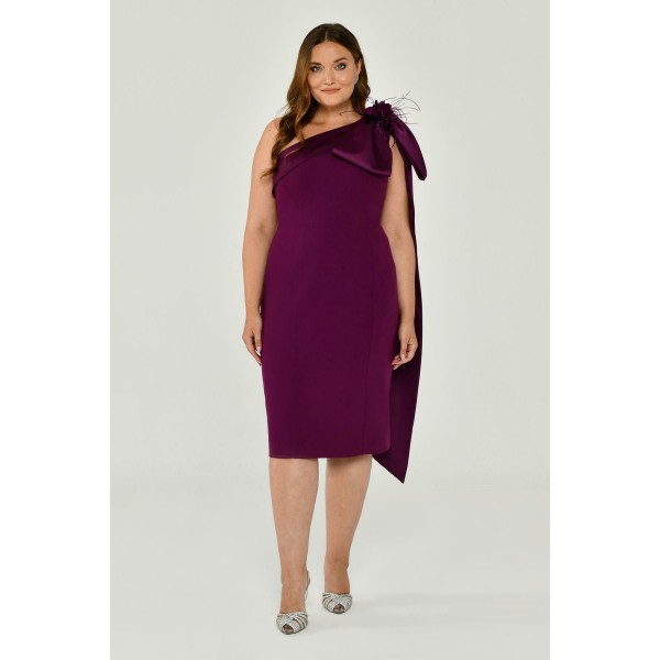 Tek Omuz 6419 Krep Midi Elbise