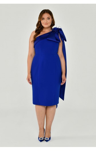 Tek Omuz 6419 Krep Midi Elbise