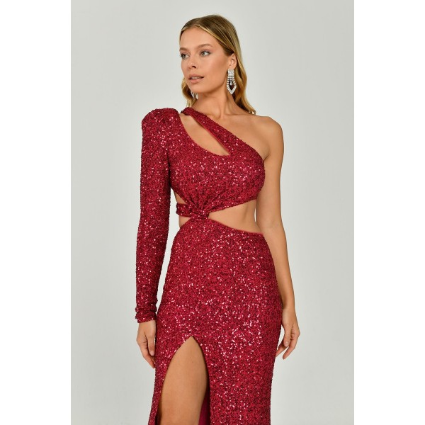 Önden Yırtmaçlı 6249 Payet Kumaş Elbise