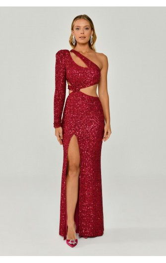 Önden Yırtmaçlı 6249 Payet Kumaş Elbise