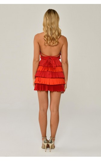 Halter Yaka 6152 Katlı Pliseli Kısa Elbise