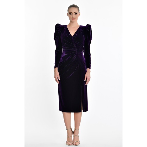 Uzun Kol Kadife 5866 Midi Elbise