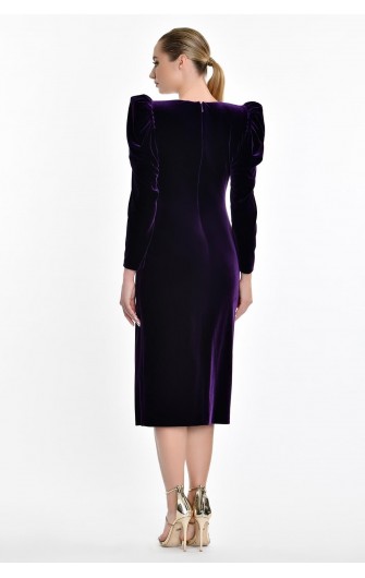 Uzun Kol Kadife 5866 Midi Elbise