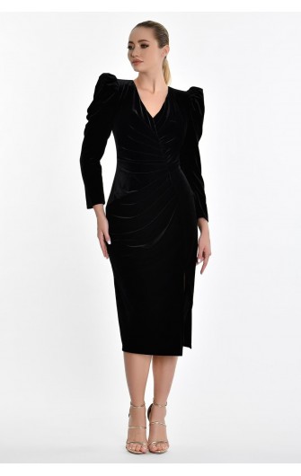 Uzun Kol Kadife 5866 Midi Elbise