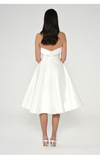 Straplez Önü Çiçekli 6606 Saten Midi Elbise