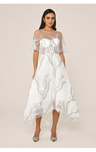 Kısa Kollu Parlak 6645 Tül Midi Elbise