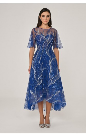 Kısa Kollu Parlak 6645 Tül Midi Elbise