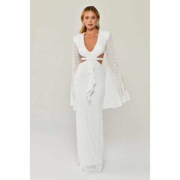 V Yaka Payetli 6288 Uzun Elbise