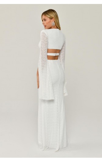 V Yaka Payetli 6288 Uzun Elbise