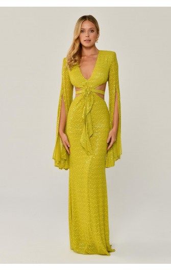 V Yaka Payetli 6288 Uzun Elbise