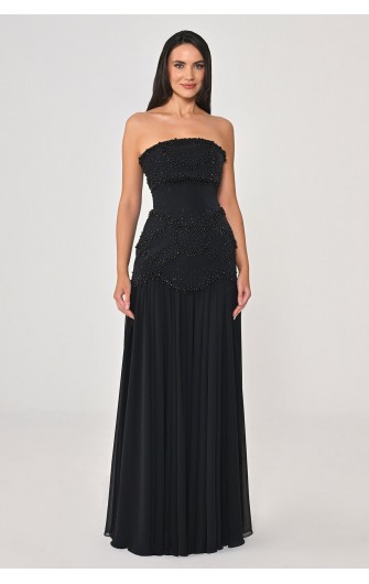 Şal Kollu Boncuklu 7330 Şifon Elbise