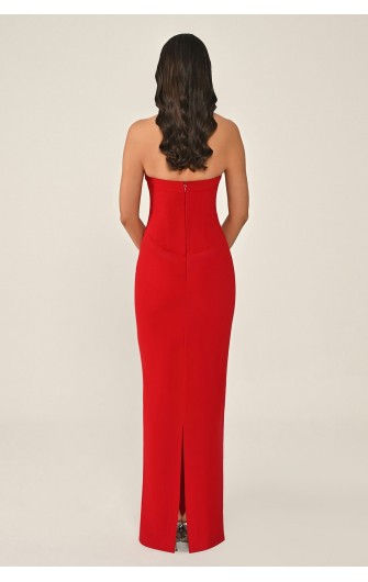 Boyundan Askılı Taşlı 7333 Krep Uzun Elbise