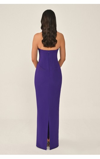 Boyundan Askılı Taşlı 7333 Krep Uzun Elbise