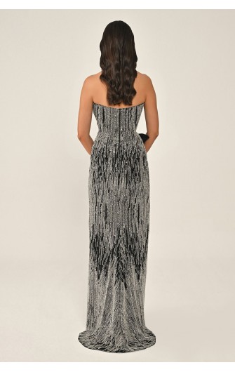 Düğme Aksesuarlı 7045 Payet Uzun Elbise