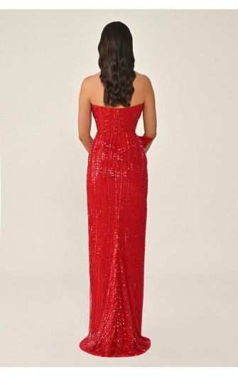 Düğme Aksesuarlı 7045 Payet Uzun Elbise