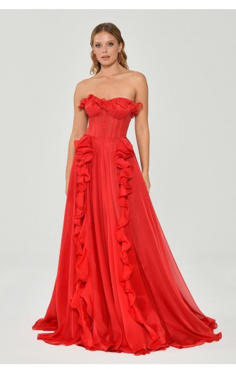 Straplez Fırfırlı uzun 5782...