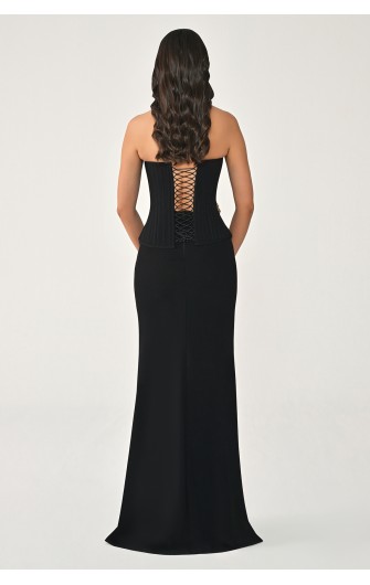 Taşlı Yılan Aksesuarlı 7444 Straplez Uzun Elbise