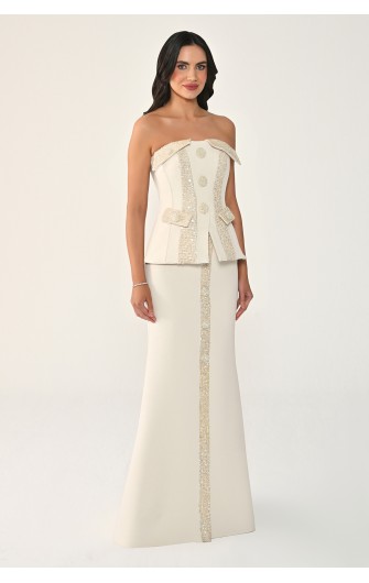 Düğmeli Payet Detaylı 7195 Uzun Elbise