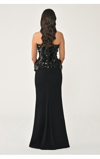 Üstü Pullu Payet Etekli 7443 Uzun Elbise