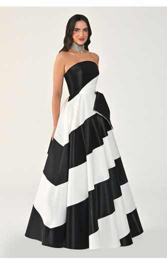 Çift Renk Prenses Kesim 7366 Uzun Elbise