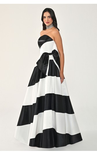 Çift Renk Prenses Kesim 7366 Uzun Elbise
