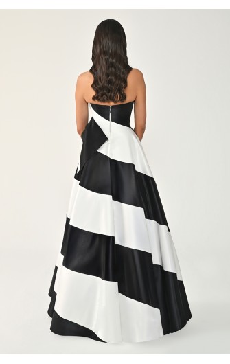 Çift Renk Prenses Kesim 7366 Uzun Elbise