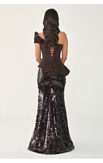 Tek Omuz Üst Asimetrik Kesim 7428 Uzun Elbise