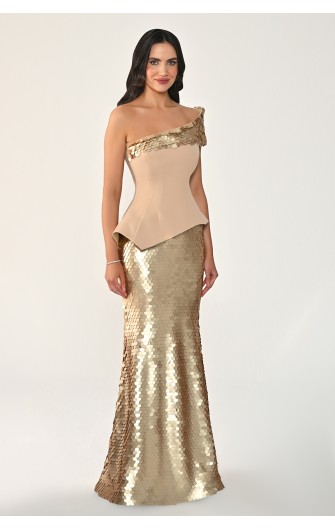 Tek Omuz Üst Asimetrik Kesim 7428 Uzun Elbise