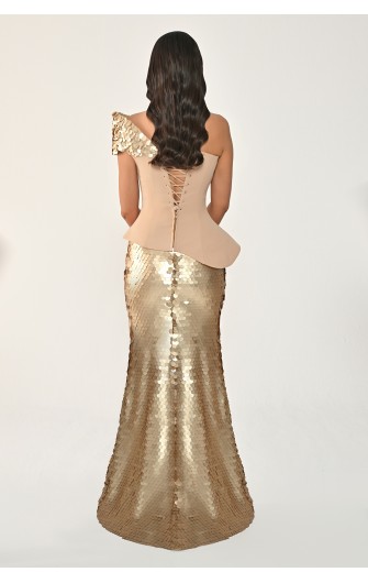 Tek Omuz Üst Asimetrik Kesim 7428 Uzun Elbise