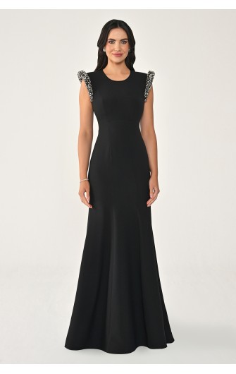 Omuzları Vatkalı Taşlı 7242 Balık Kesim Elbise