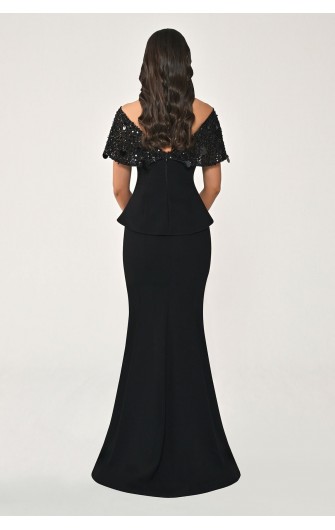 Düşük Omuz Üstü Payetli 7405 Balık Kesim Elbise