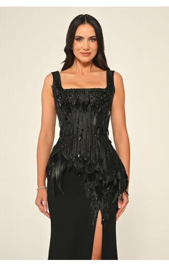 Göğüs Dekolteli Kuyruklu 7337 Uzun Elbise