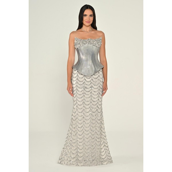 Straplez Korse Bel Payet 7203 Uzun Elbise